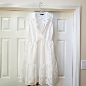 White Gingham Faux Wrap Dress NEW